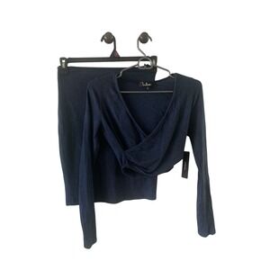 Lulus Knit Top and‎ Skirt Set - Long Sleeve, Wrap Front, Blue, S